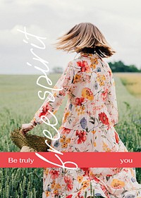 Travel  poster template,  woman in field vector