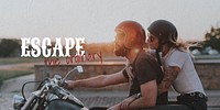 Travel Twitter post template, biker couple design vector