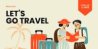 Retro travel Twitter post template, summer vacation vector