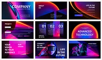 Technology neon presentation template set psd