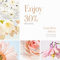 Flower collage Instagram post template, sale ad vector