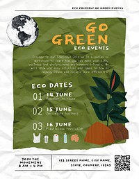 Eco event flyer editable template, go green text vector