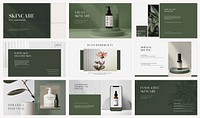 Green skincare aesthetic presentation template set psd