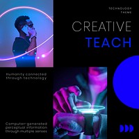 Creative teach Instagram post template, neon design vector