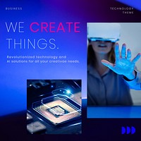 Smart technology Instagram post template, neon design vector