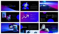 Neon technology YouTube thumbnail template, business branding set psd