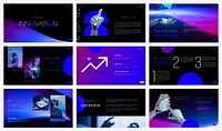 Neon technology YouTube thumbnail template, business branding set vector