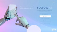 Follow us presentation editable template, robot hand photo vector