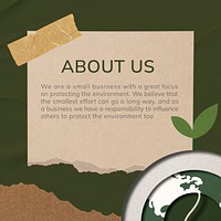 About us Instagram post template, ripped paper design vector