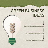 Green business Instagram post template, light bulb graphic vector