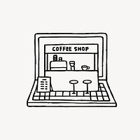 Online coffee shop doodle, collage element psd