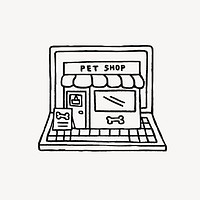 Online pet shop doodle, collage element vector