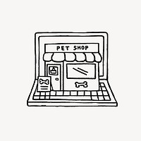 Online pet shop doodle, collage element psd