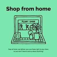 Online plant shop template Instagram post, cute doodle vector