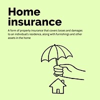 Home insurance Facebook post template, cute doodle vector