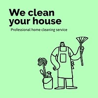 Cleaning service Facebook post template, cute doodle vector