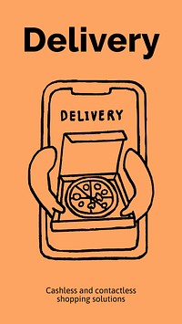 Food delivery Instagram story template, cute doodle vector