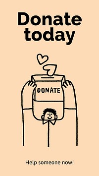 Donation Instagram story template, cute doodle vector