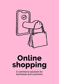 Online shopping poster template, cute doodle vector