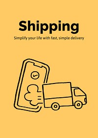 Shipping service poster template, cute doodle psd