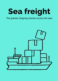 Sea freight poster template, cute doodle vector