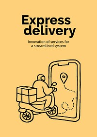 Express delivery poster template, cute doodle psd