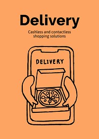 Food delivery poster template, cute doodle psd