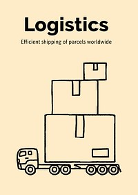 Shipping service poster template, cute doodle psd