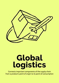 Global logistics poster template, cute doodle psd