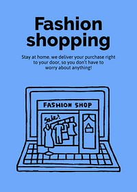 Online fashion shopping poster template, cute doodle vector