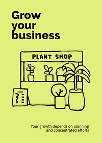 Plant shop poster template, cute doodle vector
