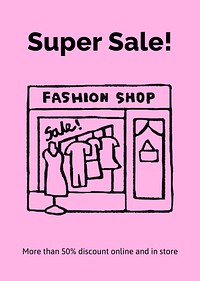 Fashion sale poster template, cute doodle psd