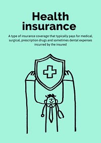 Health insurance poster template, cute doodle psd