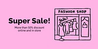 Fashion sale Twitter post template, cute doodle vector