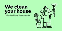 Cleaning service Twitter post template, cute doodle vector