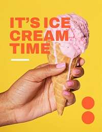 Melting ice-cream flyer editable template, yellow design vector