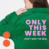 Fashion shopping Instagram post template, woman in green jacket vector