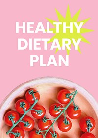 Healthy dietary poster editable template, pink design vector