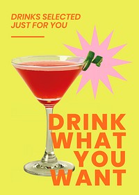 Colorful cocktail poster editable template, drink what you want  psd