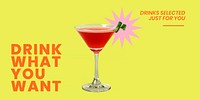 Colorful cocktail Twitter post template, drink what you want vector