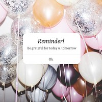 Party balloons Instagram post template, reminder notification aesthetic vector