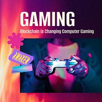 Gaming aesthetic Instagram post template, cute memphis design vector