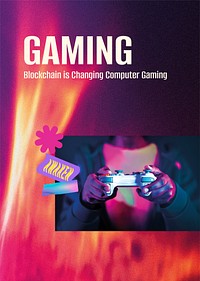 Gaming aesthetic poster editable template, cute memphis design psd