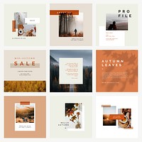 Instagram ad template vector autumn tone set