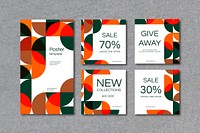 Orange geometric patterned poster template vector set