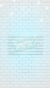 Blue neon text on white brick wall social story template vector