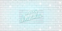 Blue neon text on white brick wall template vector