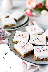 Birthday cake cookie bars with sprinkles. Original public domain image from <a href="https://commons.wikimedia.org/wiki/File:Happy_Birthday_(Unsplash).jpg" target="_blank" rel="noopener noreferrer nofollow">Wikimedia Commons</a>