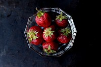 Glass bowl of fresh red strawberries. Original public domain image from <a href="https://commons.wikimedia.org/wiki/File:Bowl_of_Strawberries_(Unsplash).jpg" target="_blank" rel="noopener noreferrer nofollow">Wikimedia Commons</a>