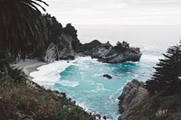 View of the ocean by from the cliff in McWay Falls. Original public domain image from Wikimedia Commons